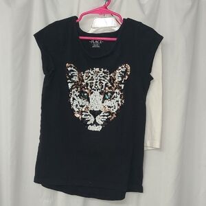 The Children's Place Black Tee with Sequin Tiger Design